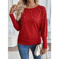 Kadın Uzun Kollu Yuvarlak Yaka Incili Viskon Bluz