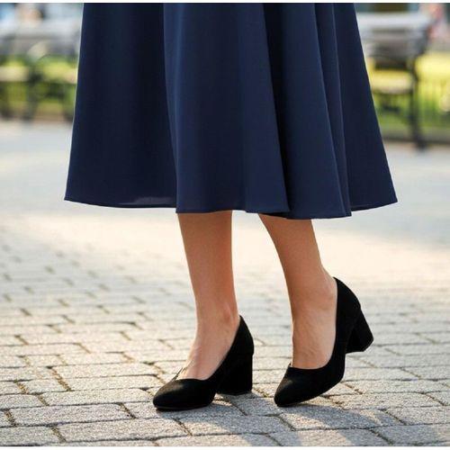 Fiyra 7028 Siyah Süet 5cm Kare Topuklu Bayan Stiletto Ayakkabı