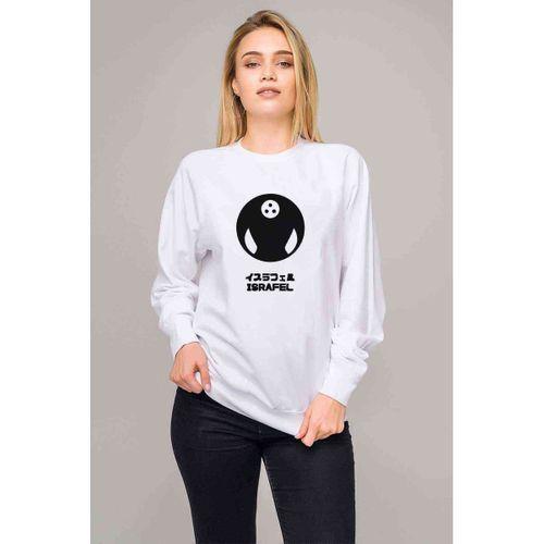 Evangelion ısrafel Baskılı Beyaz Kadın Sweatshirt