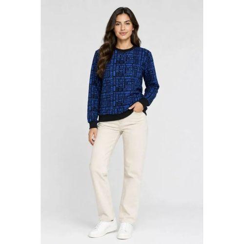 Siyah Mavi Yazı Desenli İki İplik Şardonlu Sweatshirt