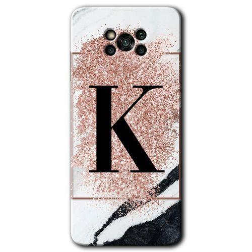 Poco x3 Pro Kılıf HD Desen Baskılı Arka Kapak - Pembe Mermer Desenli K Harfi