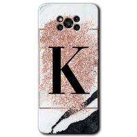 Poco x3 Pro Kılıf HD Desen Baskılı Arka Kapak - Pembe Mermer Desenli K Harfi