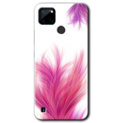 Realme C21 Kılıf HD Desen Baskılı Arka Kapak + Temperli Cam - Pembe Tüy