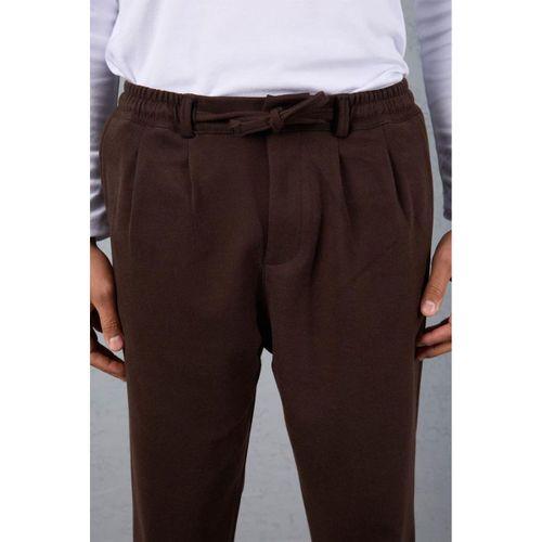 Milos Relax Fit Örme Kaşe Kumaş Fermuarlı Beli Lastikli Jogger Erkek Pantolon - Kahve