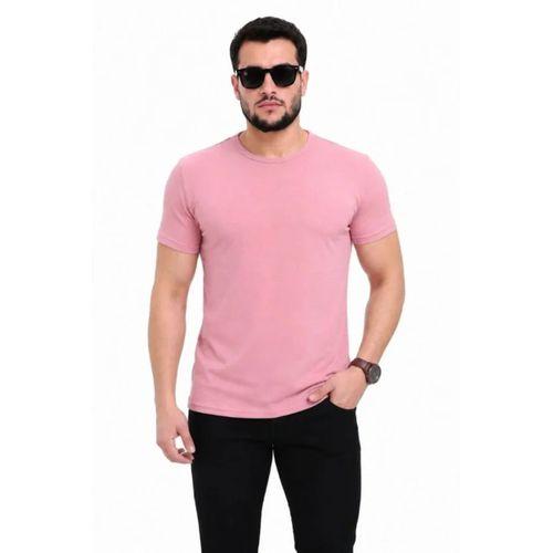 Erkek Basic Tişört Bisiklet Yaka Kısa Kol Günlük Yazlık Slim Fit T-Shirt - Pembe