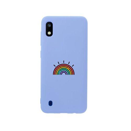 Samsung A10 Gökkuşağı Desenli Premium Silikonlu Lila Telefon Kılıfı