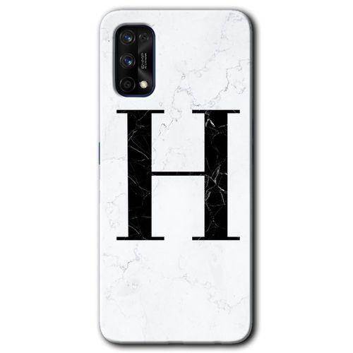 Realme 7 Pro Kılıf HD Desen Baskılı Arka Kapak - Beyaz Mermer Desenli H Harfi