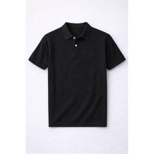 Evenor Kabartma Desenli Polo Yaka Düğmeli Relaxed FitYumuşak İnce Erkek T-Shirt - Siyah