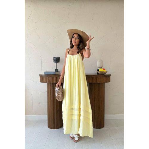 Sarı Askılı Müslin Elbise