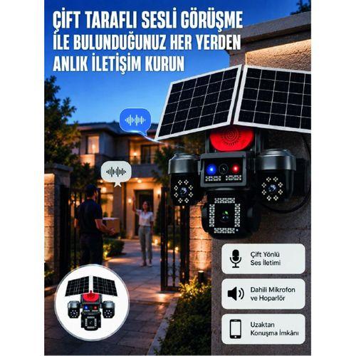Led Projektörlü Sirenli Güneş Enerjili Akıllı Güvenlik Kamerası