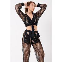 Bralet Sütyen Transparan Gömlek Ve Pantolon Takım Siyah