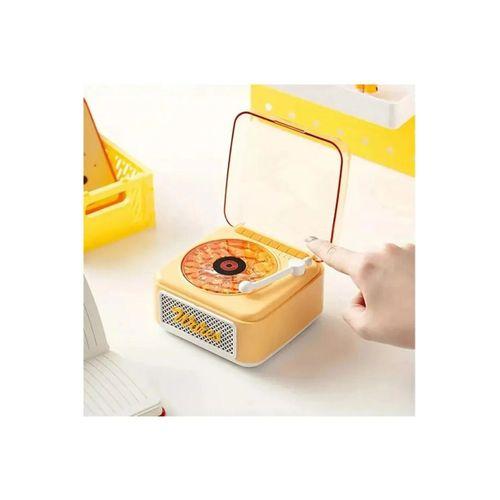 Nostalji Mini Plak Görünümlü Radyolu Bluetooth Hoparlör 3d Ses Dalgası Retro Müzik Plak Sarı