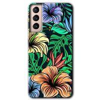 MRCİLETİSİM Samsung Galaxy S21 Kılıf HD Desen Baskılı Arka Kapak + Temperli Cam - Hibiscus Flowers