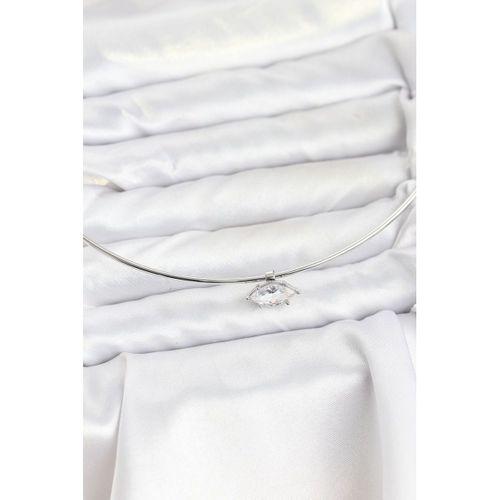 Pirinç Gümüş Renk Choker Model Zirkon Taşlı Kadın Kolye - TJ-BKO10816