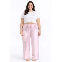 Viskon Pamuklu Kadın Büyük Beden Pudra Pembe Çizgili Pijama Pantolon - MGB004 - Mudanis