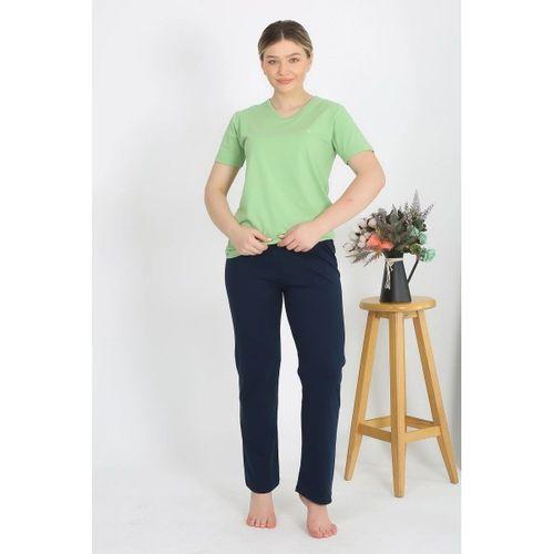 Kadın Kısa Kol Pamuk Penye Pijama Takım Fıstık Yeşili