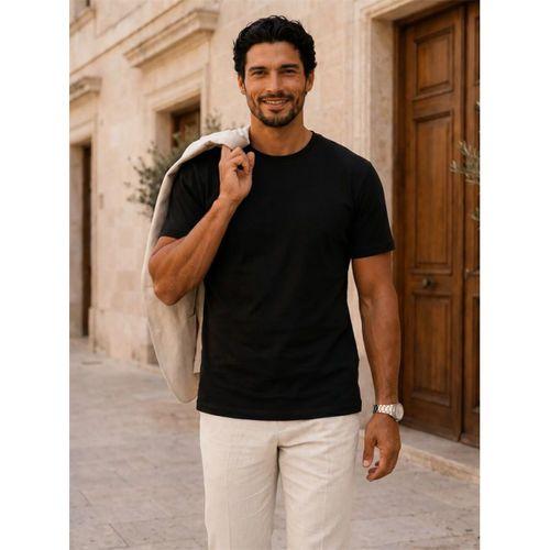 Linklater Regular Fit Basic Likralı Pamuk Erkek T-Shirt - Siyah