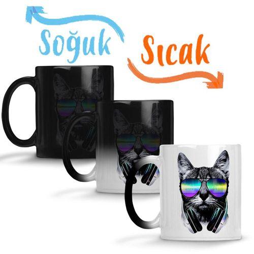 Havalı DJ Cool Kedi Sihirli Kupa Bardak Porselen