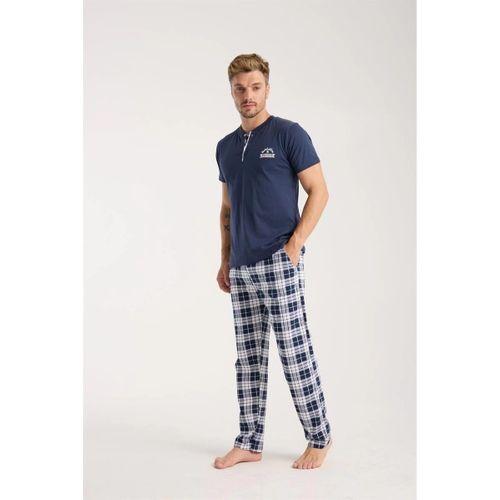Erkek Lacivert Düğmeli Yaka Kısa Kol Pijama Takımı