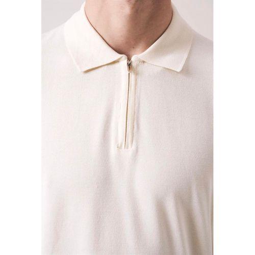 Linus Fermuarlı Polo Yaka Kısa Kollu İnce Triko Erkek T-Shirt - Bej