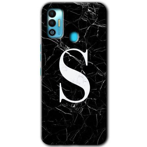 Tecno Spark 7T HD Baskılı Kılıf + 9D Tam Ekran Koruyucu - Siyah Mermer Desenli S Harfi
