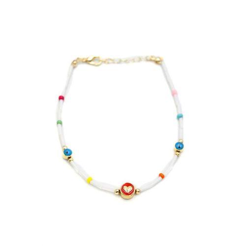 Boncuklu Kalp  Halhal - Kırmızı