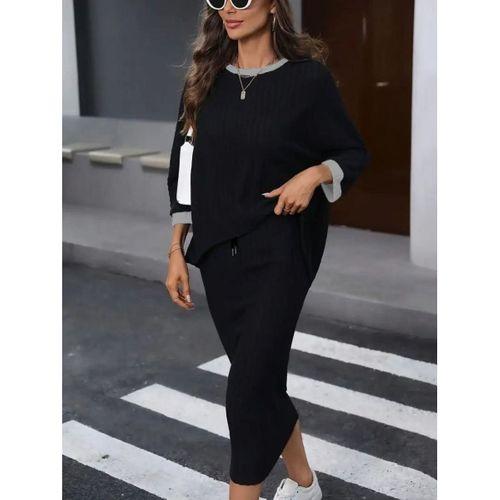 Kadın Uzun Kollu Yakası Açık şardonlu Kaşkorse Bluz Ve Eteği Bağcıklı Ikili Takım