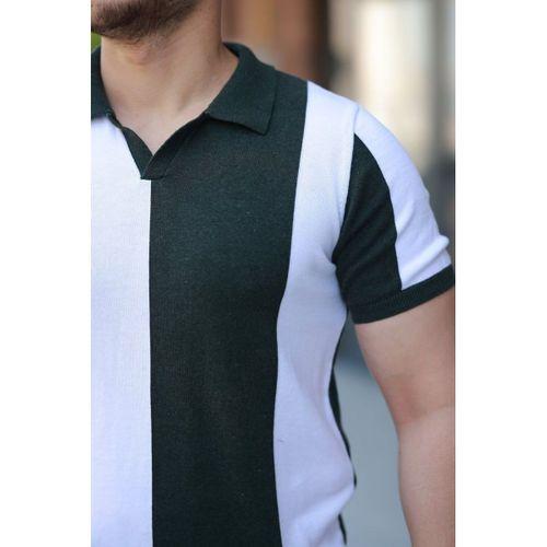 Erkek Kısa Kollu Polo Yakalı Blok Desenli Triko Bluz