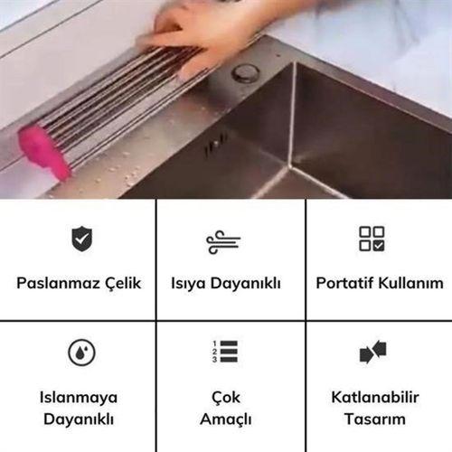 Angel Of Life® Evye Üstü Katlanır Nihale Paslanmaz Çelik Pratik Sebze Meyve Bulaşık Kurutma Süzgeci