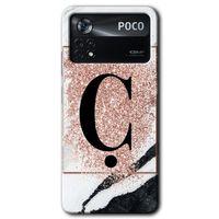 Xiaomi Poco x4 Pro HD Baskılı Kılıf + 9D Tam Ekran Koruyucu - Pembe Mermer Desenli Ç Harfi