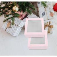 2 Adet Pencereli Hediye Kutusu,Şeffaf Pvc Pencereli Pembe Renkli 22X22X7,5