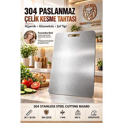 18/10 304 Çelik Kesme Tahtası 35x25 cm Hijyenik Hamur Et Doğrama Tahtası Şef Tipi Mutfak Tezgah Üstü Mat Pad 721819