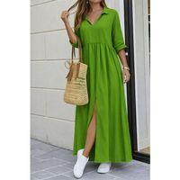 Kadın Truvakar Kollu V Yakalı Yırtmaçlı Uzun Aerobin Elbise