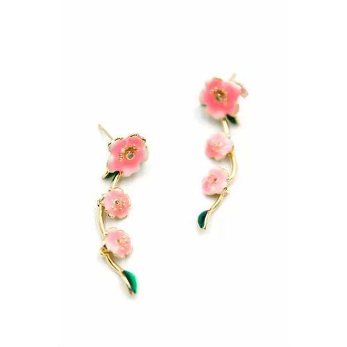 Mineli Çiçek Küpe - Pembe