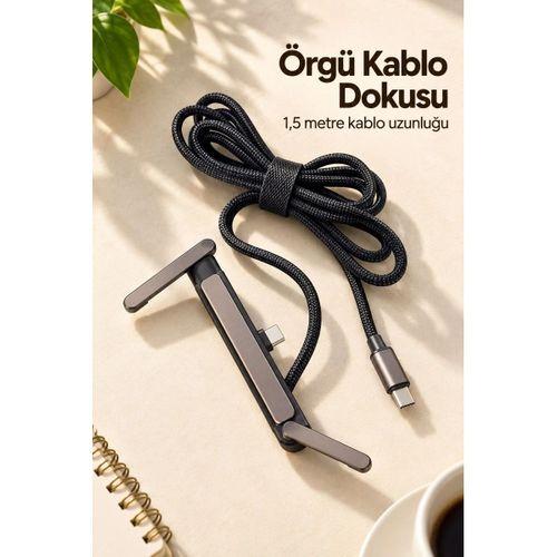 Örgü Şarj Kablosu Entegre Katlanabilir Telefon Destekli