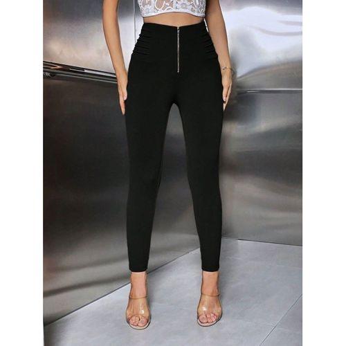 Kadın Yüksek Belli önden Fermuar Ve Nervur Detaylı Dalgıç Tayt