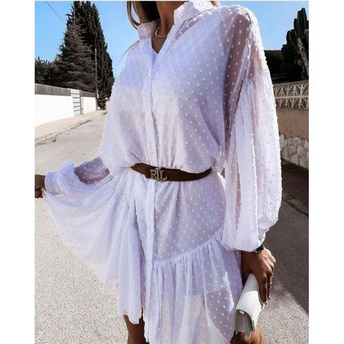 Kadın Uzun Kollu Puantiye Detay Gömlek Elbise