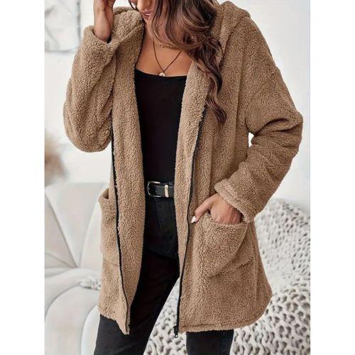 Kadın Uzun Kollu Kapşonlu önden Fermuarlı Cepli Welsoft Ceket