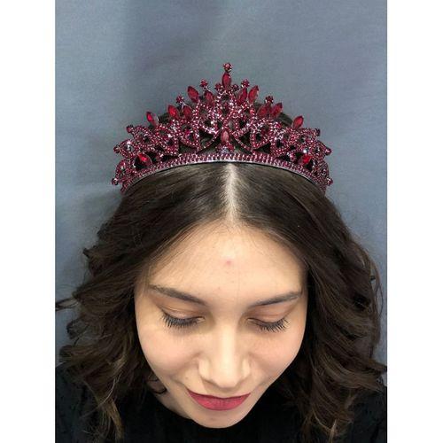 Bordo Kristal Taşlı Antık Sıyah Detaylı Kına Tacı