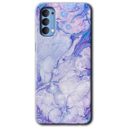 MRCİLETİSİM Oppo Reno 4 Kılıf HD Desen Baskılı Arka Kapak + Temperli Cam - Spots Lilac