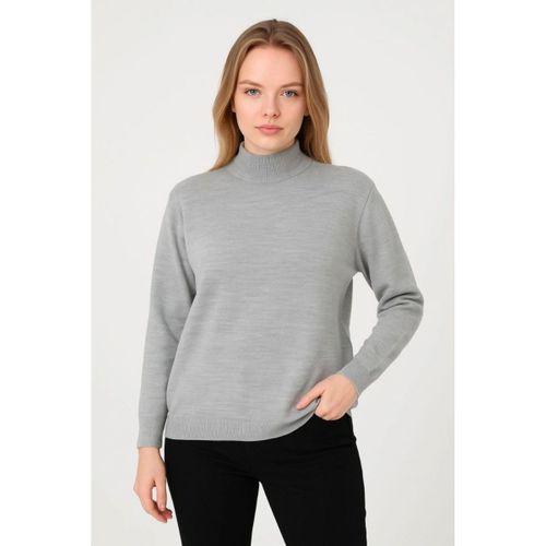 Yarım Boğaz Triko Kazak Yumuşak Dokulu Pamuklu Ince Dokuma, Uzun Kollu Rahat Regular Kalıp - Gri