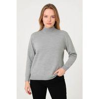 Yarım Boğaz Triko Kazak Yumuşak Dokulu Pamuklu Ince Dokuma, Uzun Kollu Rahat Regular Kalıp - Gri