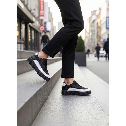 BA0801 BOA Yüksek Taban Siyah Paraşüt Kumaş Beyaz Cilt Detaylı Erkek Ayakkabı