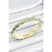 Mineli Pirinç Zirkon Taşlı Yeşil Çiçek Desenli Gold Renk Kadın Kelepçe