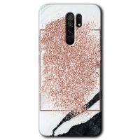 Xiaomi Redmi 9 HD Baskılı Kılıf + 9D Tam Ekran Koruyucu - Simli Mermer