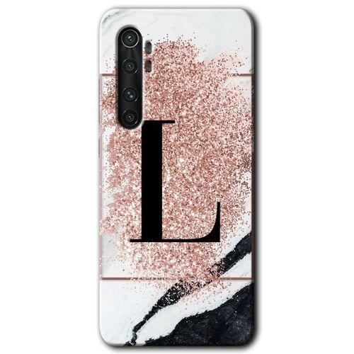 MRCİLETİSİM MRCİLETİSİM Xiaomi Mi Note 10 Lite Kılıf HD Desen Baskı Arka Kapak+Temperli Cam-Pembe Mermer Desenli L Harfi