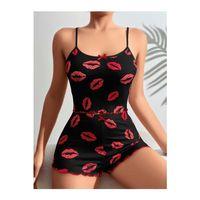 Kadın Siyah Dudak Desenli Şortlu Pijama Takımı 5057