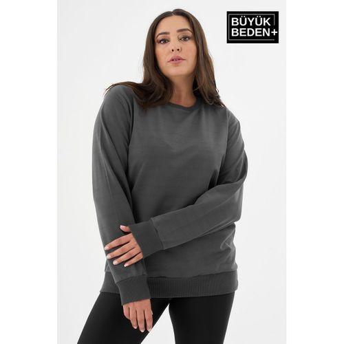 Kadın Büyük Beden Bisiklet Yaka İnce Sweatshirt – Regular Fit %64 Pamuklu SPR26BSWk956