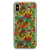 Apple iPhone XS Max Kılıf Doodle Happy New Year Arka Kapak Koruma Desenli Full Koruyucu