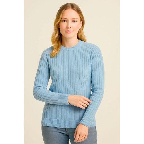 Bisiklet Yuvarlak Yaka Triko Kazak Pamuklu Kalın Fitilli Dokuma, Regular Fit Uzun Kollu Kışlık Model - Bebe Mavisi